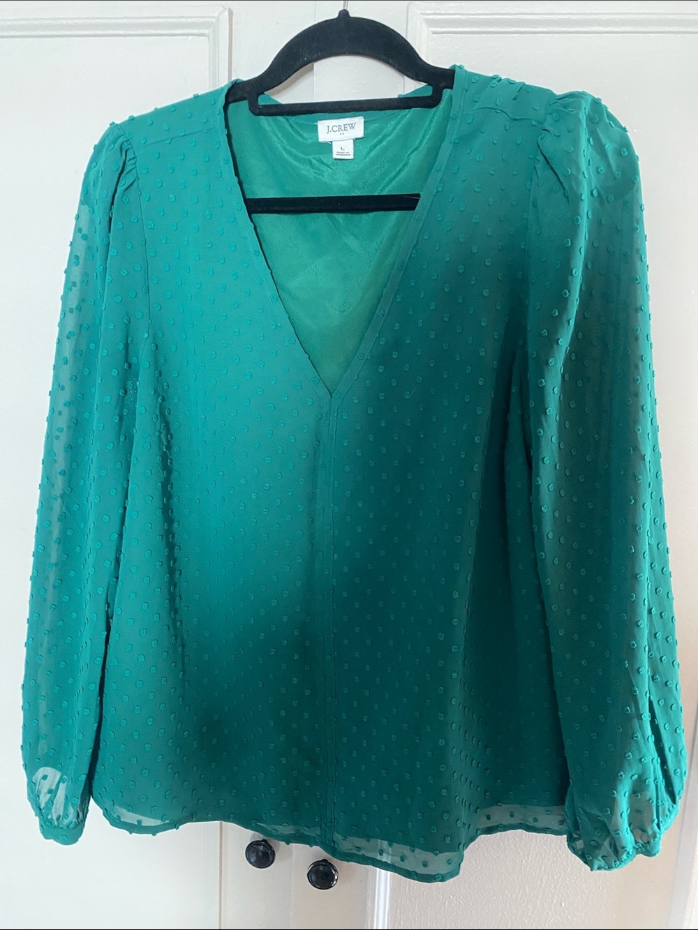 J. Crew Teal Textured V-Neck Long-Sleeve Blouse